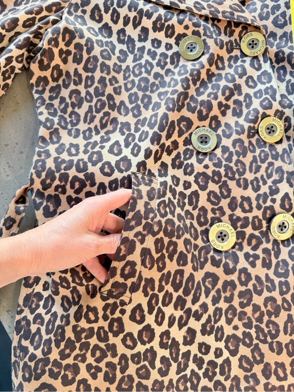 Michael Kors Leopard Print Double-Breasted Belted Trench - Brown/Black - Picture 4 of 13